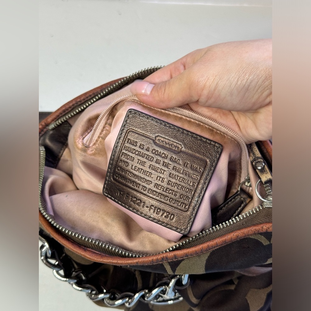 Coach Brown/Bronze Signature Monogram Chain Accent Purse Crossbody Handbag - Picture 10 of 12